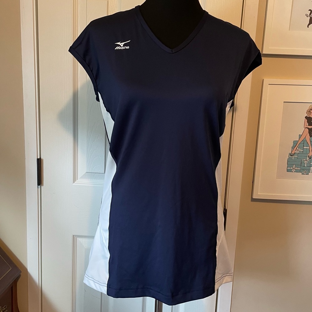 Mizuno Drylite Women's V-Neck Sleeveless Volleyball Athletic Shirt Navy Size L